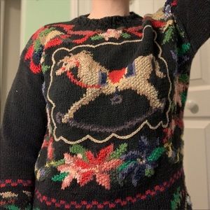 Embroidered Christmas Sweater Cottagecore Horse